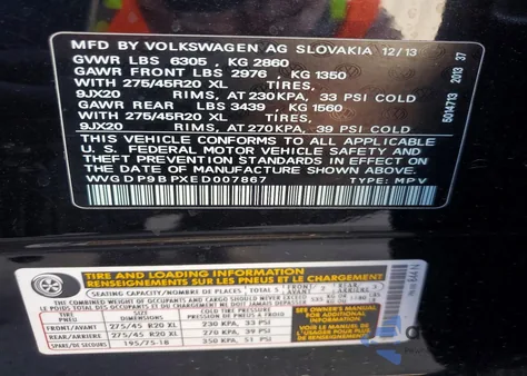 2014 Volkswagen Touareg Tdi из США, поврежденный, VIN WVGDP9BPXED007867